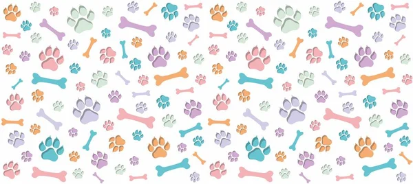 Seamless Endless Pattern Traces Dog Paws Dog Legs Bones Children — Stock Vector