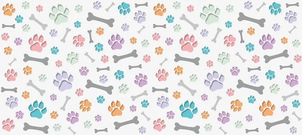 Seamless Endless Pattern Traces Dog Paws Dog Legs Bones Children — Stock Vector