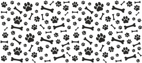 无缝无痕的狗爪子痕迹 狗的腿和骨头单色黑色和白色 矢量图形