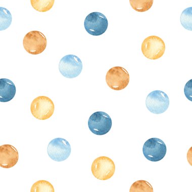 Mavi, sarı ve kahverengi daireli suluboya desenli 