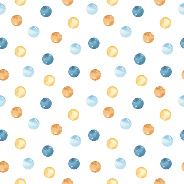 Akvarell sömlöst mönster med blå, gula och bruna cirklar — Stockfoto