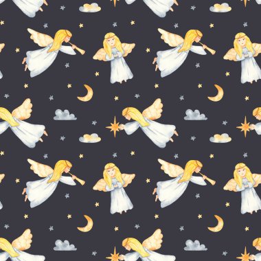 Suluboya Noel melekleri ile kusursuz desen