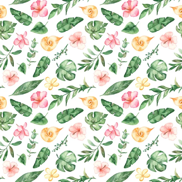 Watercolor seamless pattern with tropical plants — Stock Photo, Image