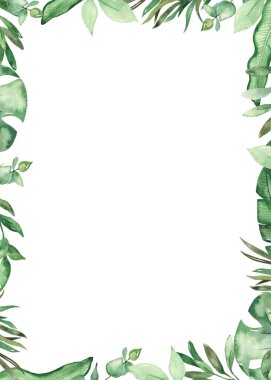 Tropikal yapraklı suluboya dikdörtgen çerçeve