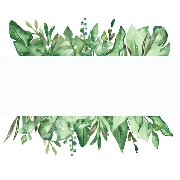Banner de acuarela con hojas tropicales — Foto de Stock