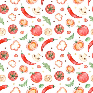 Kırmızı sebzelerle suluboya kusursuz desen