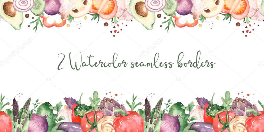 Watercolor seamless borders vegetables