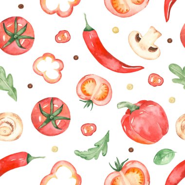 Kırmızı sebzelerle suluboya kusursuz desen