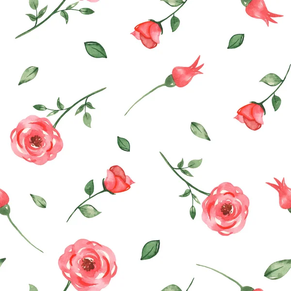 Υδατογραφία αδιάλειπτη μοτίβο με τριαντάφυλλα λουλούδια — Φωτογραφία Αρχείου