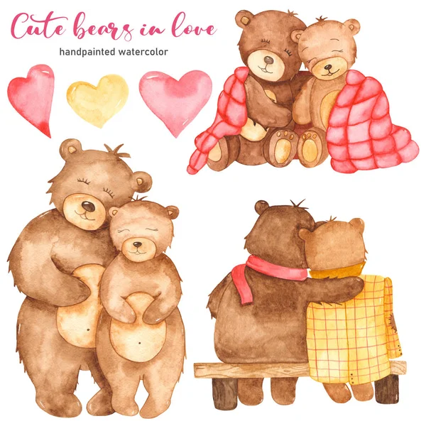 Акварель клипарт с милыми медведями в любви — стоковое фото