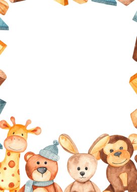 Çocukların oyuncaklarıyla suluboya dikdörtgen çerçeve