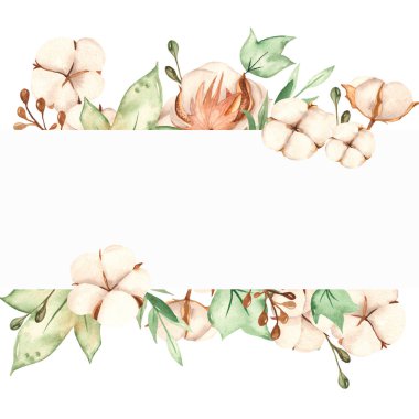 Pamuklu, dallı ve yapraklı suluboya afişi