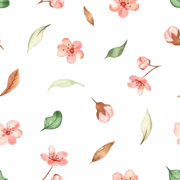 Watercolor seamless pattern with multidirectional leaves