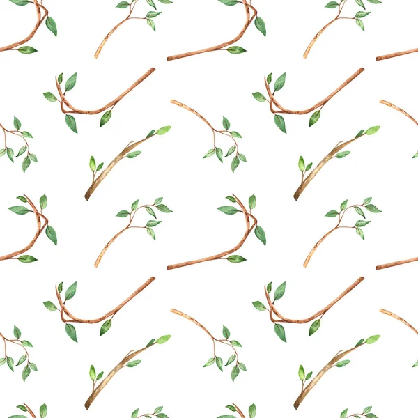 Branches Leaves White Background Watercolor Multi Directional Seamless Pattern — Stock Photo, Image