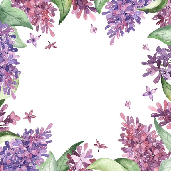 Bloemen Bladeren Van Lila Aquarel Vierkante Frame — Stockfoto