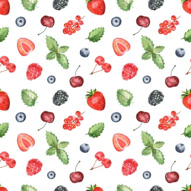 Beyaz arka planda böğürtlen. Suluboya el boyası kusursuz desen