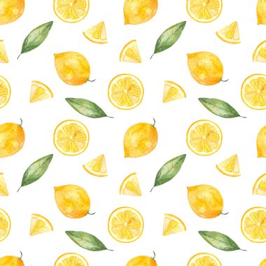 Beyaz arka planda sarı limon meyveleri. Suluboya kusursuz desen