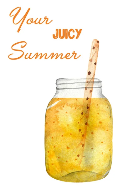 Citrus Smoothie Illustratie Aquarel Hand Geschilderd Kaart — Stockfoto