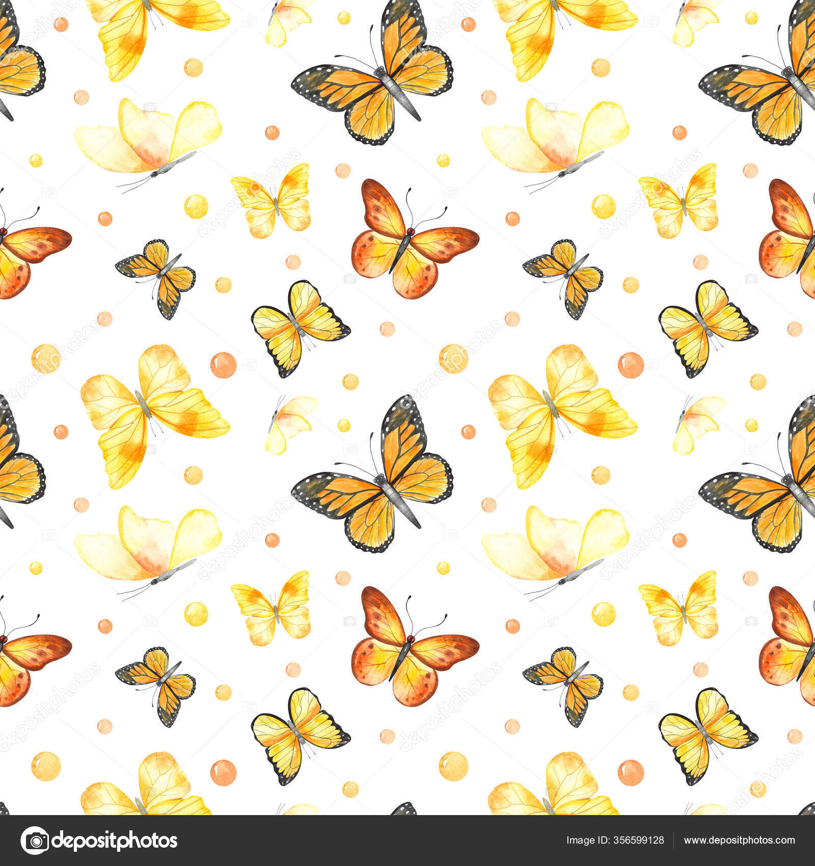 Yellow Butterflies White Background Watercolor Hand Painted Seamless  Pattern Stock Photo by ©MarinaErmakova 356599128