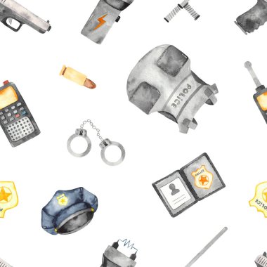 Çizgi film ekipmanları. Suluboya elle çizilmiş çok yönlü dikişsiz desen