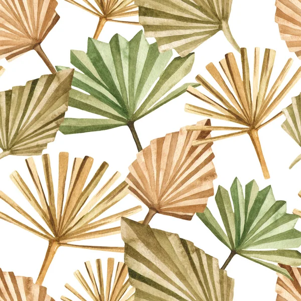 Suche Liście Palmowe Akwarela Ręcznie Rysowane Bezszwowy Wzór — Zdjęcie stockowe