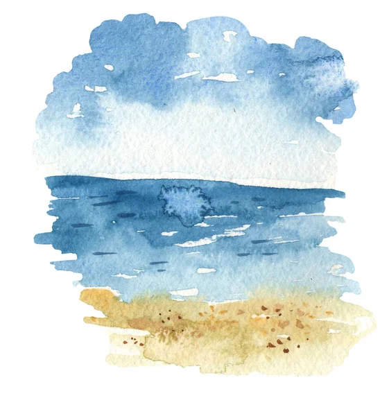 Gökyüzü Deniz Tek Benekli Kum Suluboya Çizimi Deniz Manzarası — Stok fotoğraf