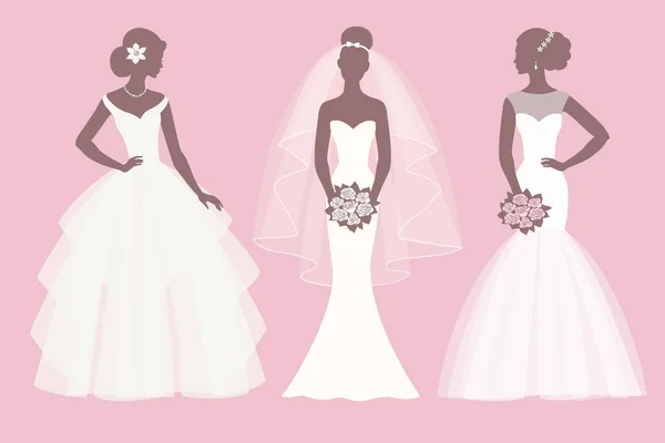 Silhouette Brides Different Dresses Set Vector Illustration Greeting Card Invitation — Stockvector