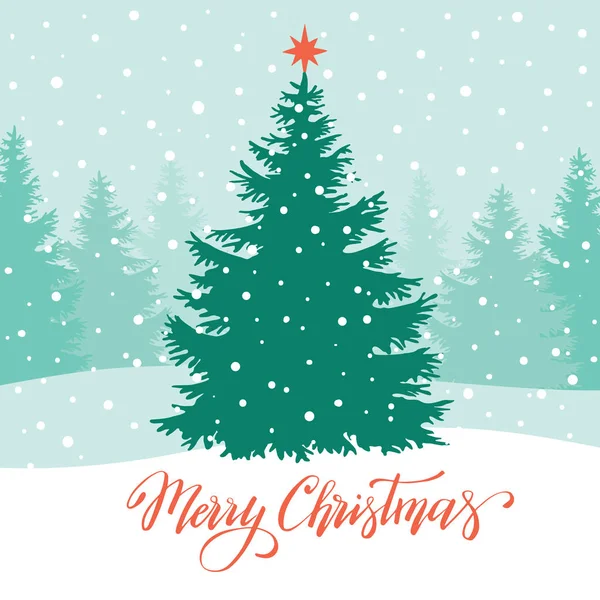 Silueta de árbol de Navidad al aire libre, ilustración de vectores, plantilla — Vector de stock