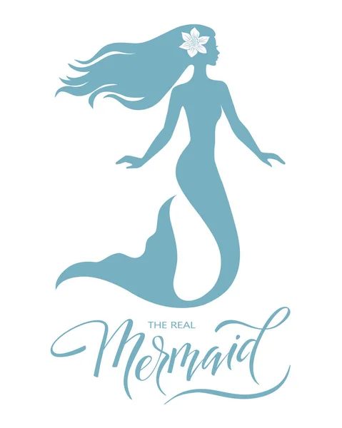 Meerjungfrau-Silhouette, handgezeichnete Vektor-Illustration isoliert auf — Stockvektor