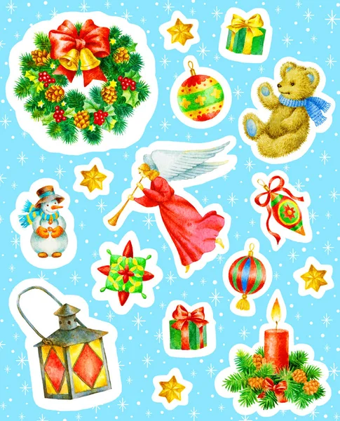 Ręcznie malowane dekoracje akwarelowe Boże Narodzenie — Zdjęcie stockowe