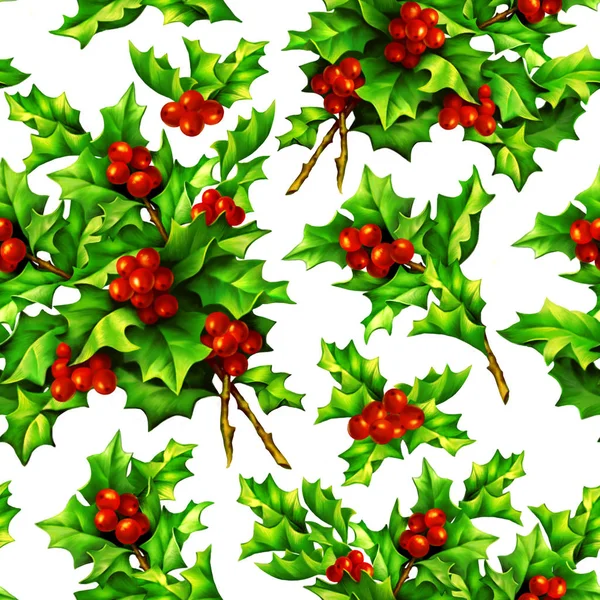Pattern with digital hand drawn holly berries — Stock Photo, Image