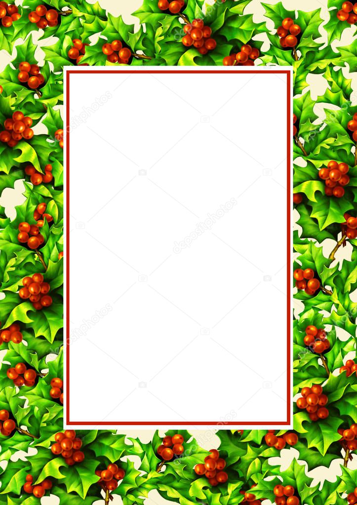 frame with digital hand drawn holly berries    