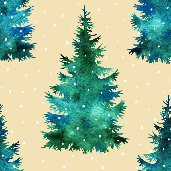 Christmas tree watercolor silhouette seamless pattern — Stock Photo, Image