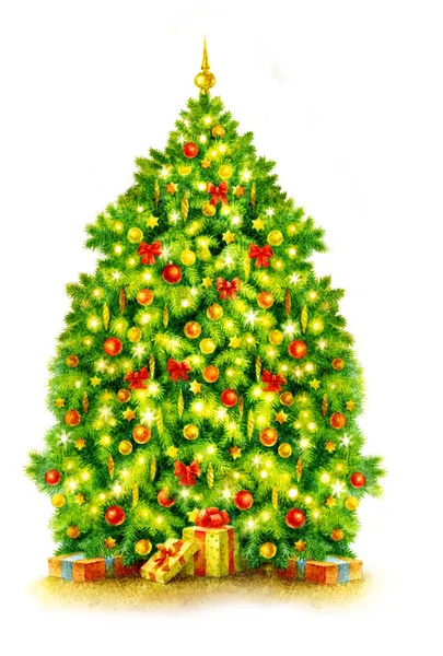 Vánoční strom ručně malovat akvarel ilustrace — Stock fotografie