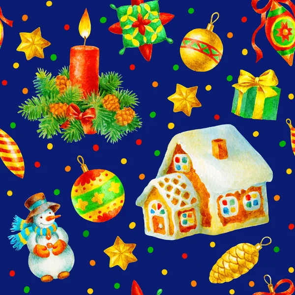 Kézi festék akvarell zökkenőmentes minta karácsonyi dekoráció — Stock Fotó