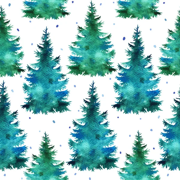 Χριστουγεννιάτικο δέντρο υδατογραφία σιλουέτα αδιάλειπτη μοτίβο — Φωτογραφία Αρχείου