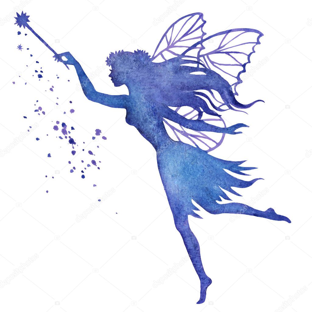 Hand paint fairy, watercolor vector silhouette illustration