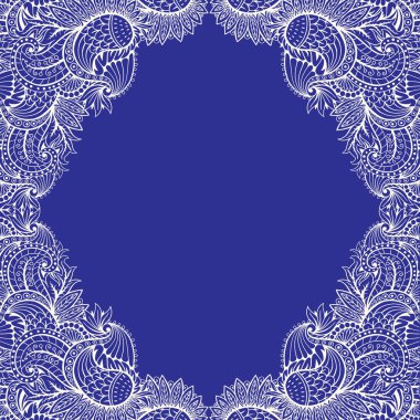 Dekoratif el çizimi dantel beyaz çerçeve tasarım, davet, tebrik kartı