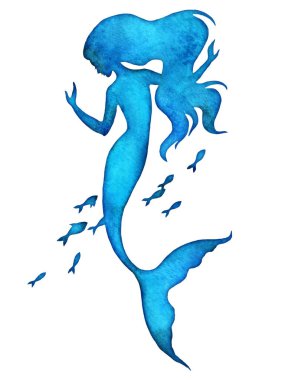 denizkızı suluboya vektör silüeti çizimi