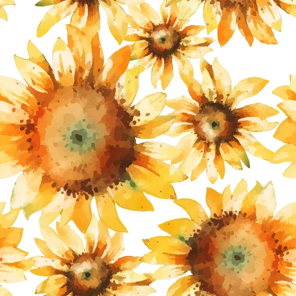 Sunflowers watercolor vektor pola mulus - Stok Vektor