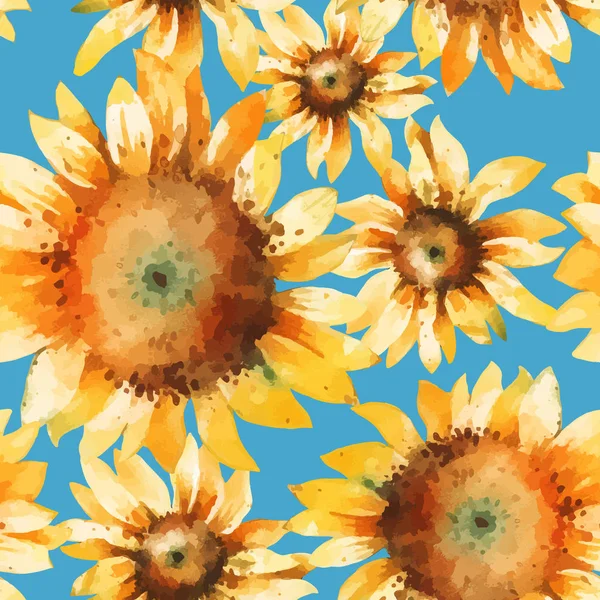 Sunflowers watercolor vektor pola mulus - Stok Vektor