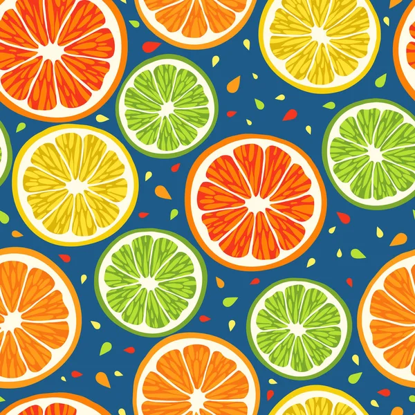 Vector seamless pattern with different cut fruits — Stock Vector