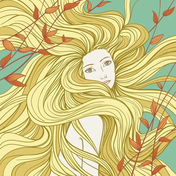 Красивая русалка с потоковыми волосами, векторная иллюстрация — стоковый вектор