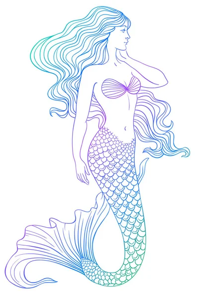 Beatiful sirena contorno vettoriale illustrazione — Vettoriale Stock