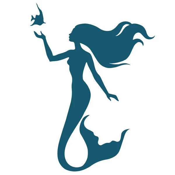 Sirena acquerello silhouette — Vettoriale Stock