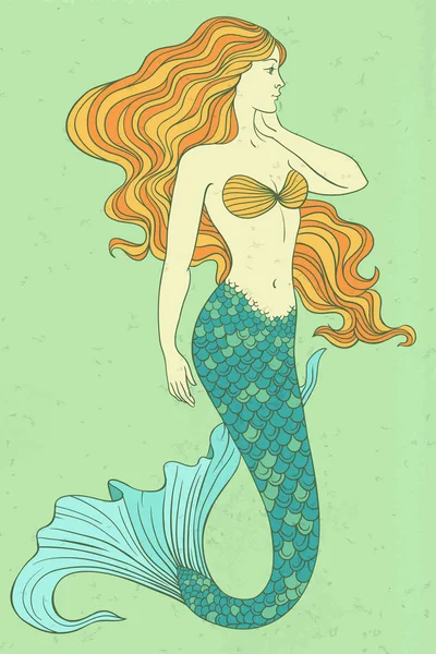 Mermaid outline vector hand drawn illustration — Stock Vector