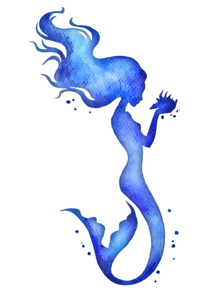 Meerjungfrau Aquarell Vektor Silhouette Illustration — Stockvektor