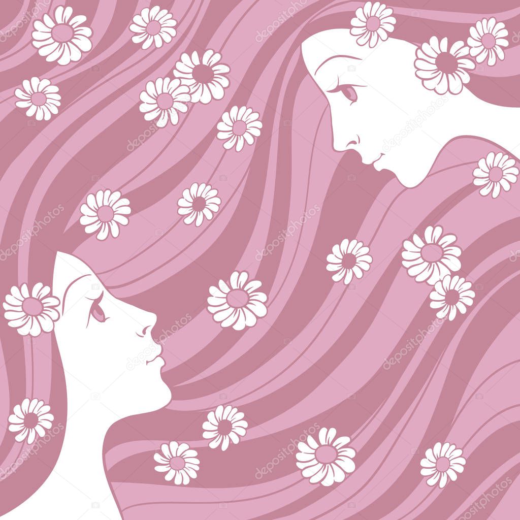  two womens profile vector  illustration