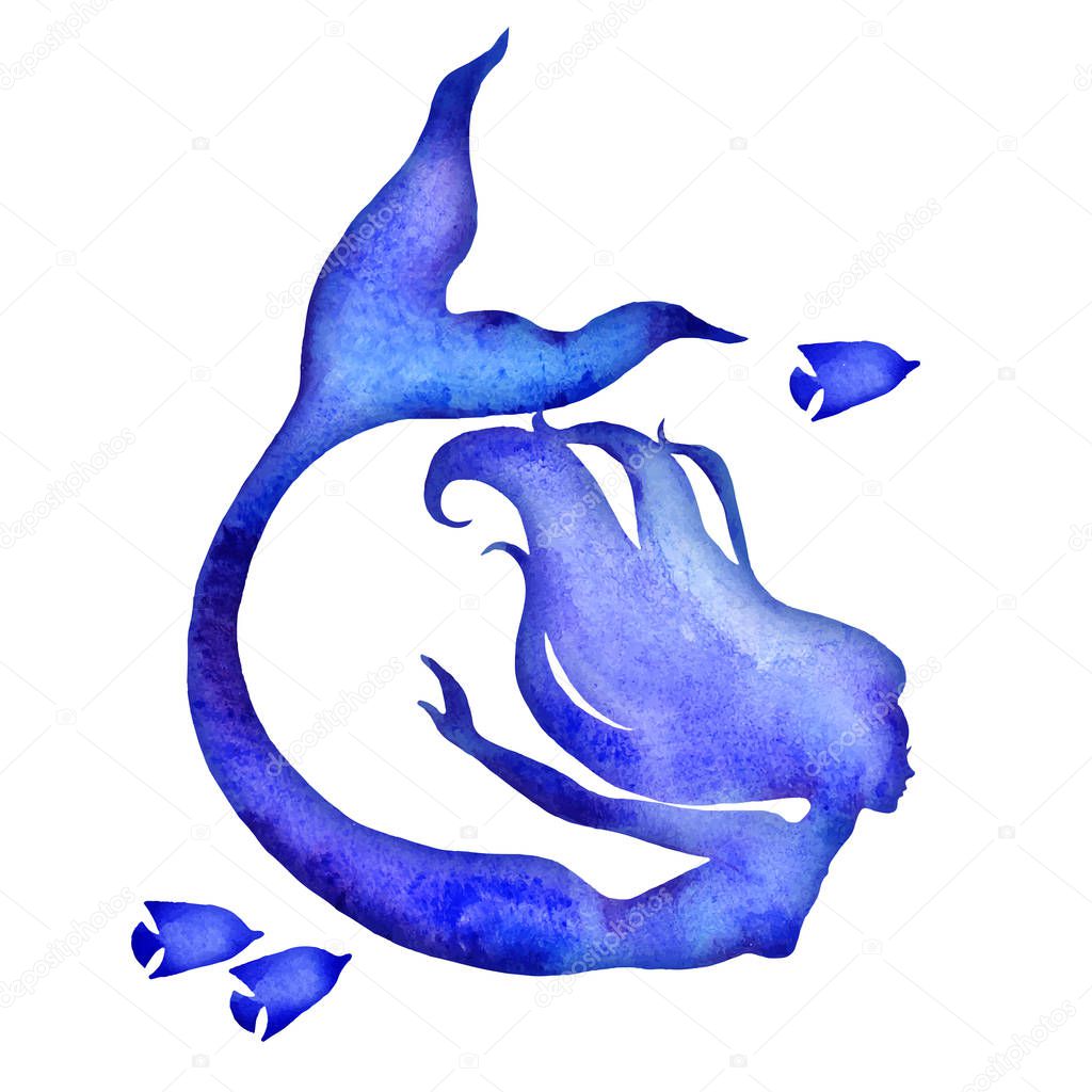 Mermaid watercolor vector silhouette illustration