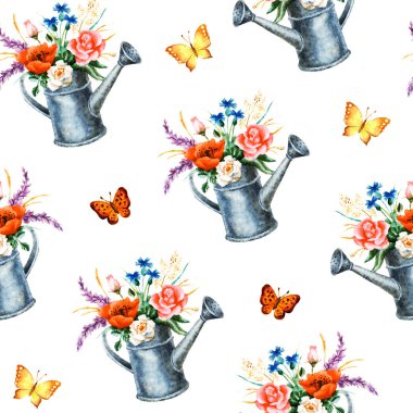 Suluboya desenli sulama tenekesi ve kelebek desenli